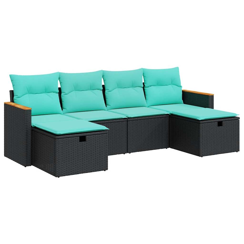 6 részes fekete polyrattan kerti ülőgarnitúra párnákkal
