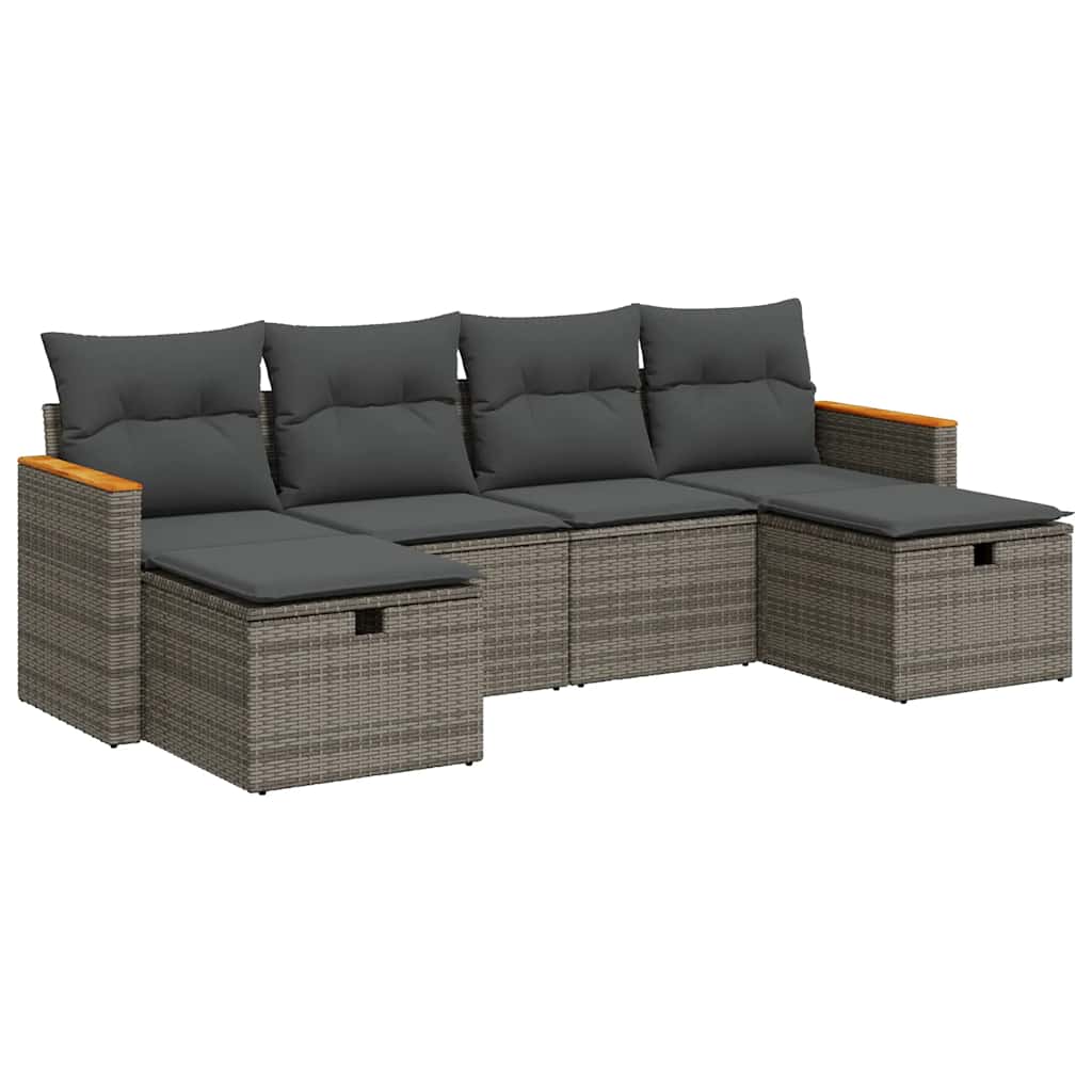 6 részes szürke polyrattan kerti ülőgarnitúra párnákkal