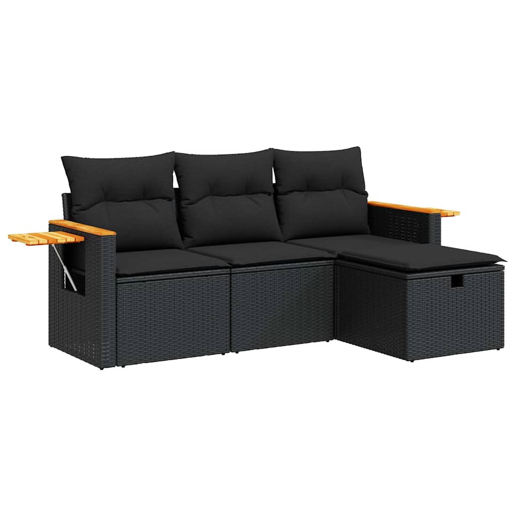4 részes fekete polyrattan kerti ülőgarnitúra párnákkal