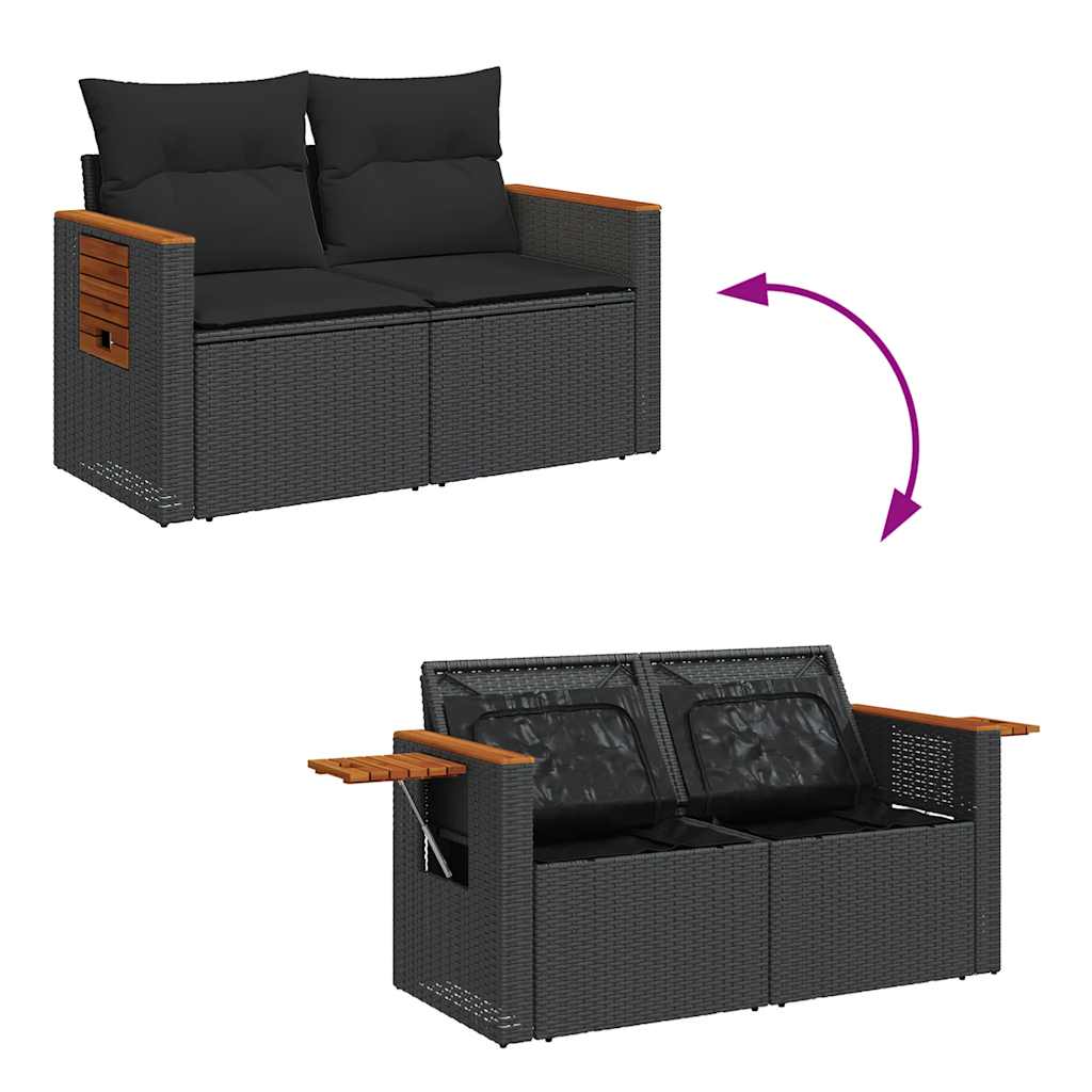 4 részes fekete polyrattan kerti ülőgarnitúra párnákkal