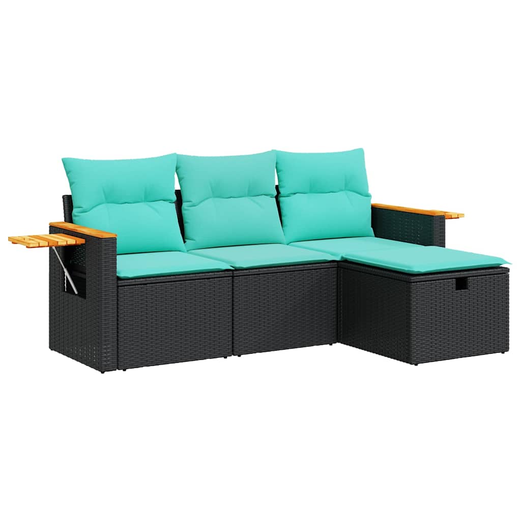 4 részes fekete polyrattan kerti ülőgarnitúra párnákkal