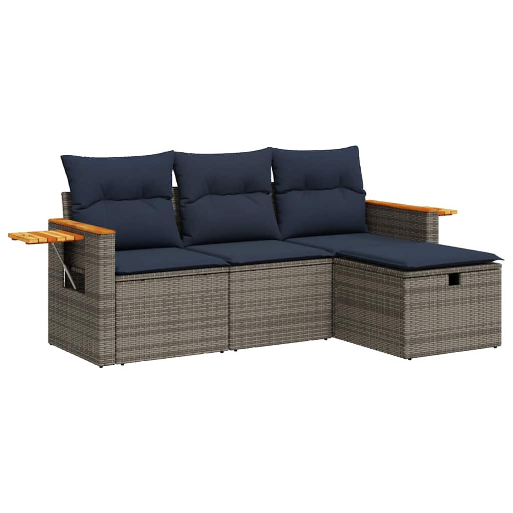 4 részes szürke polyrattan kerti ülőgarnitúra párnákkal