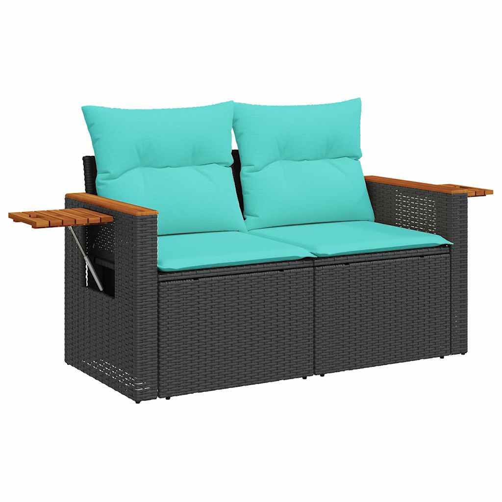 5 részes fekete polyrattan kerti kanapészett párnákkal