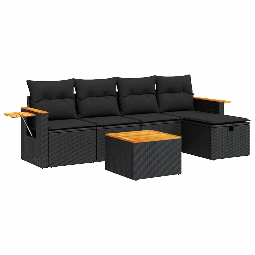 6 részes fekete polyrattan kerti ülőgarnitúra párnákkal