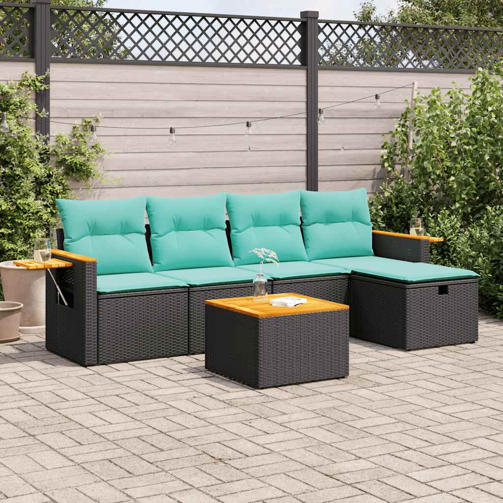 6 részes fekete polyrattan kerti ülőgarnitúra párnákkal
