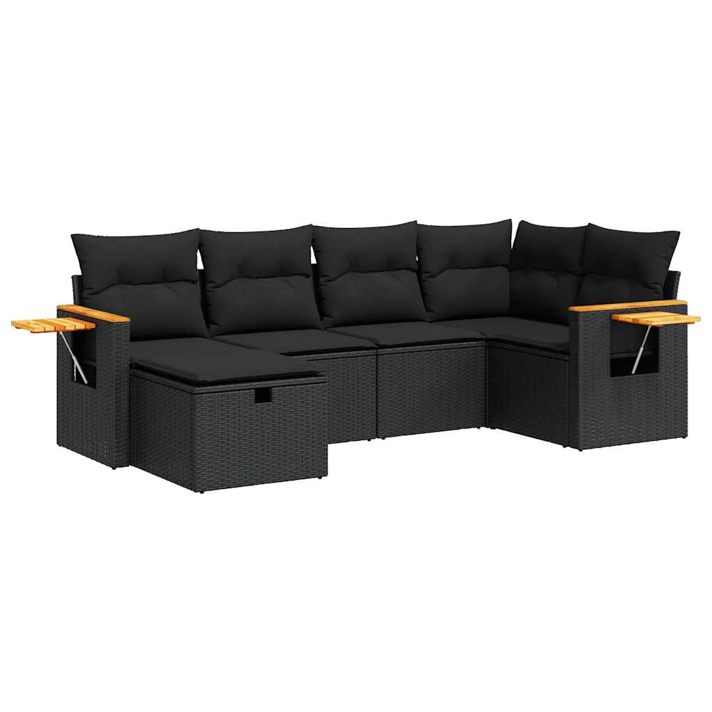 6 részes fekete polyrattan kerti ülőgarnitúra párnákkal
