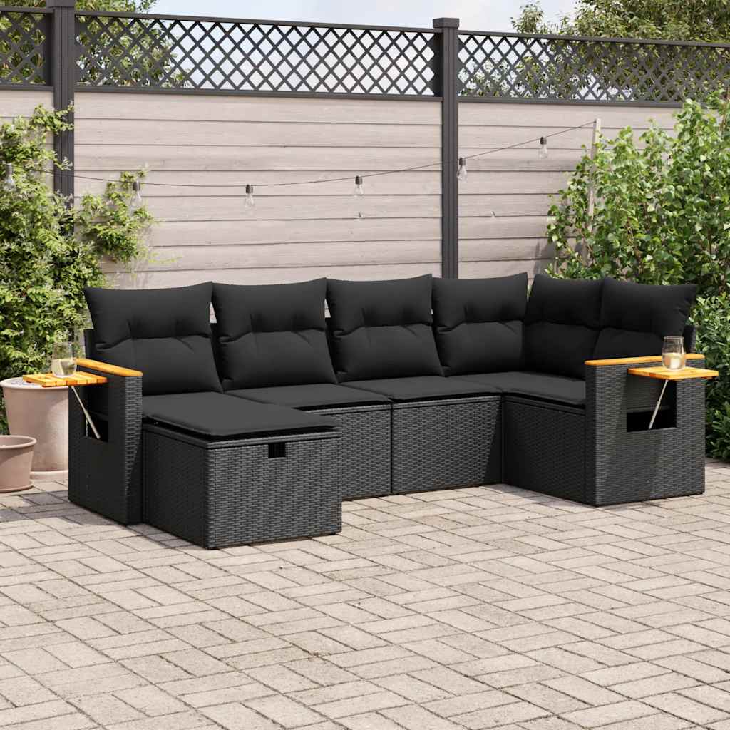 6 részes fekete polyrattan kerti ülőgarnitúra párnákkal