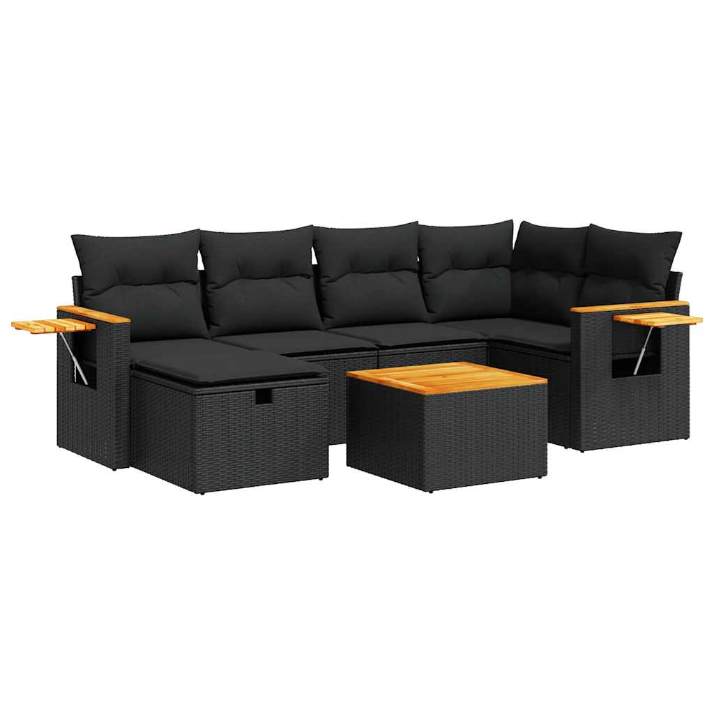 7 részes fekete polyrattan kerti ülőgarnitúra párnával