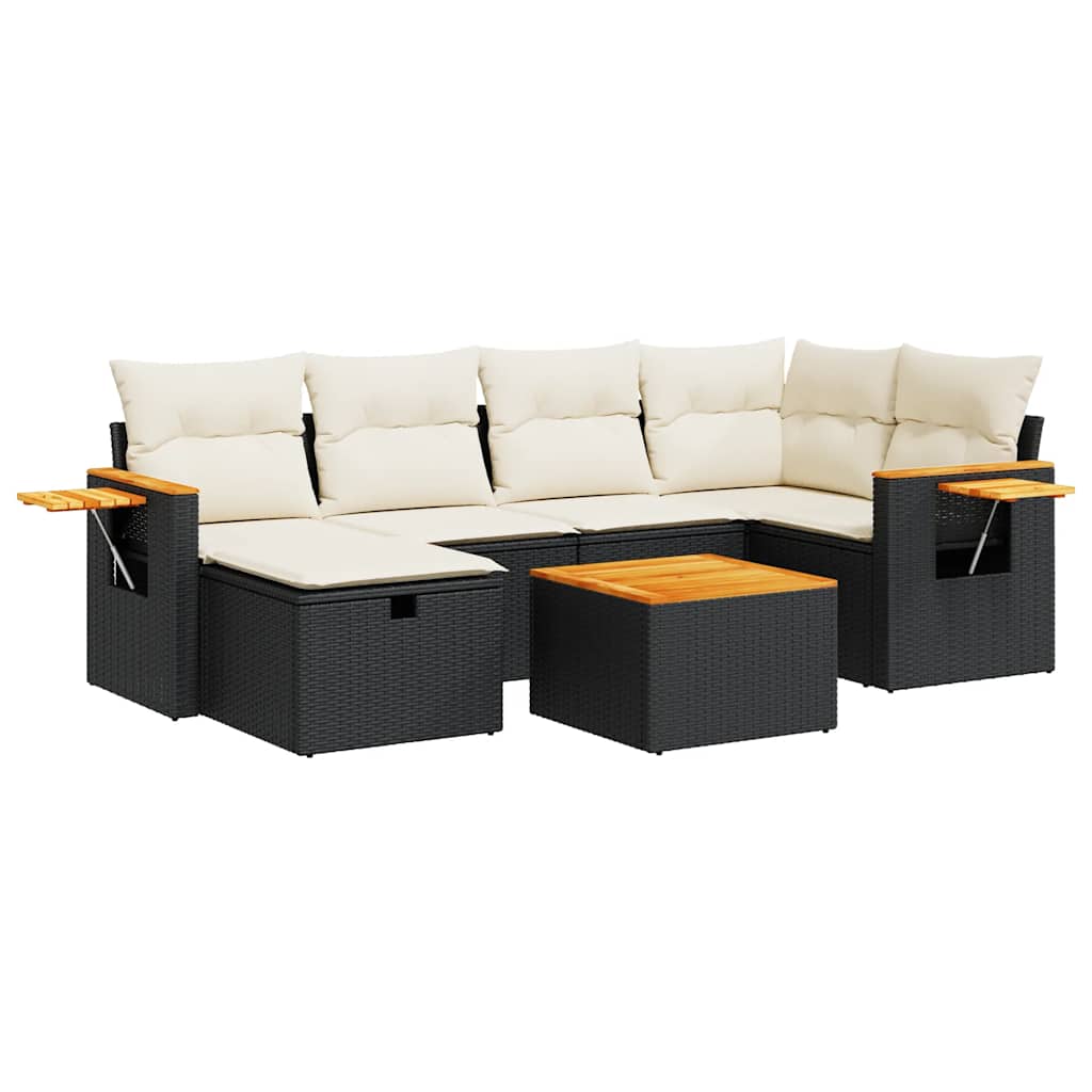 7 részes fekete polyrattan kerti ülőgarnitúra párnával