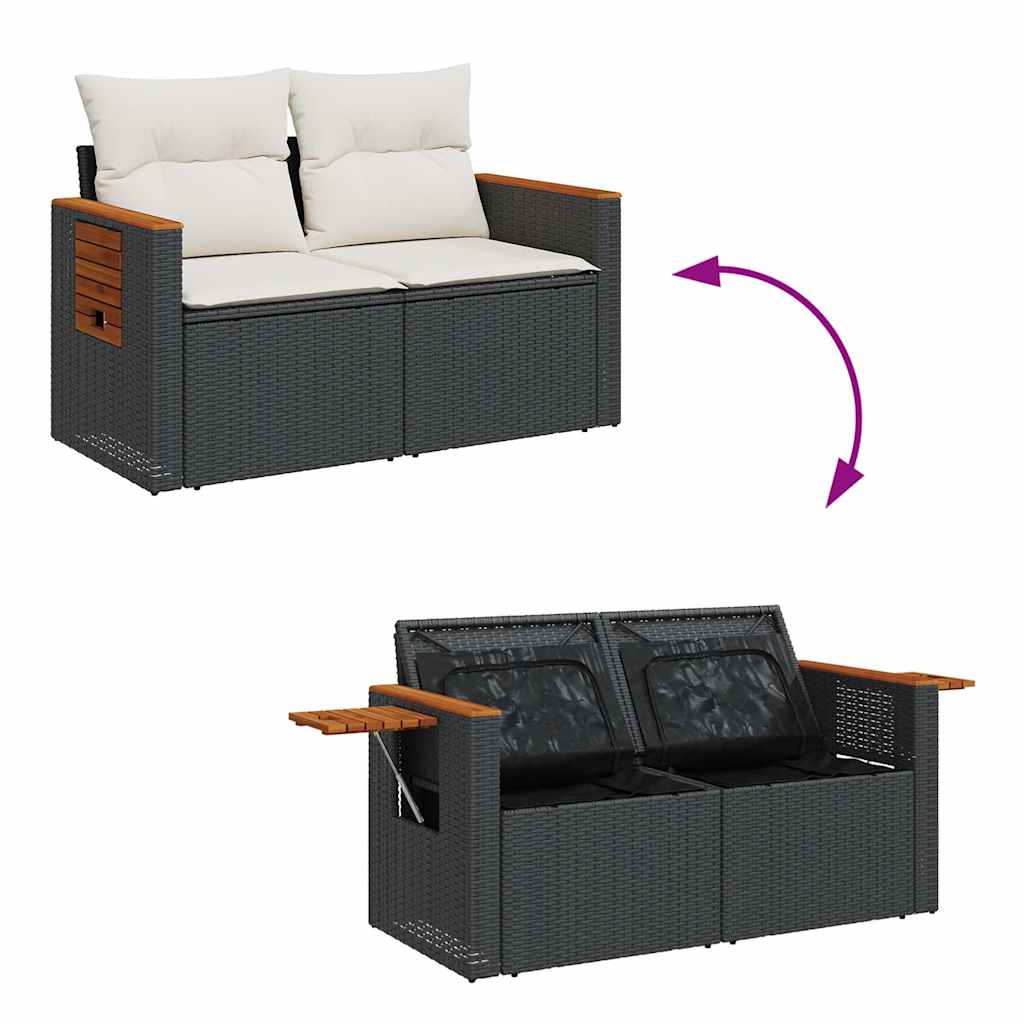 7 részes fekete polyrattan kerti ülőgarnitúra párnával