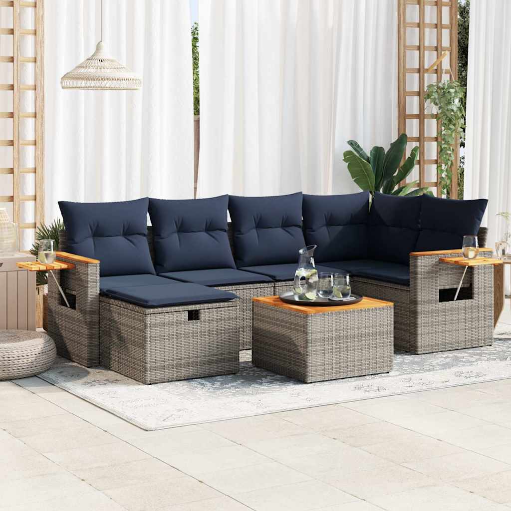 7 részes szürke polyrattan kerti ülőgarnitúra párnákkal