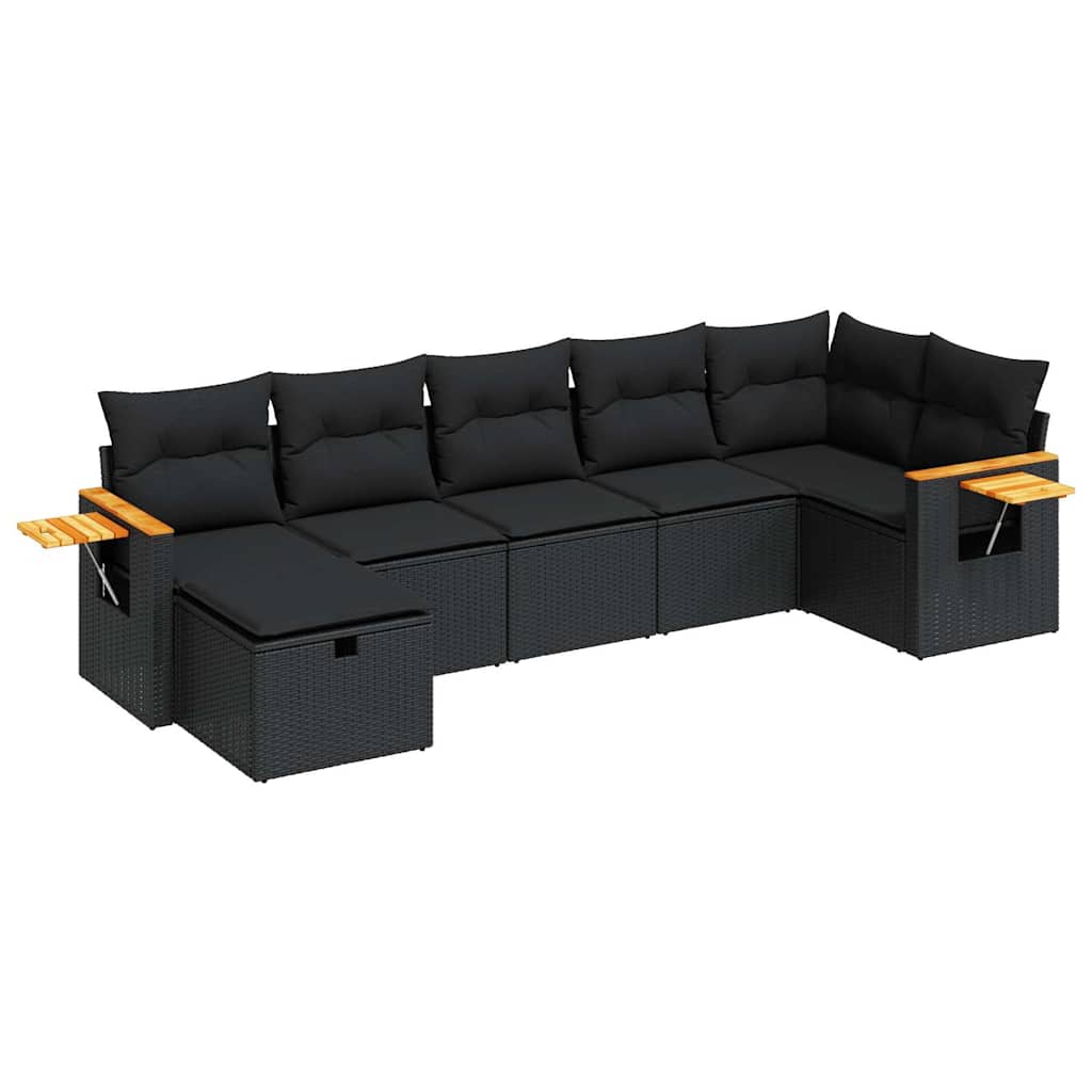 7 részes fekete polyrattan kerti ülőgarnitúra párnával