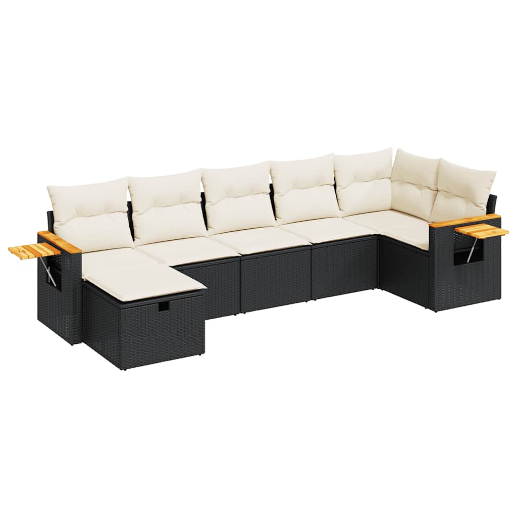 7 részes fekete polyrattan kerti ülőgarnitúra párnával