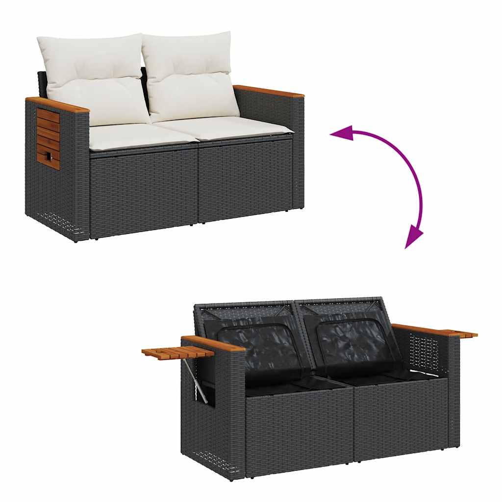 7 részes fekete polyrattan kerti ülőgarnitúra párnával