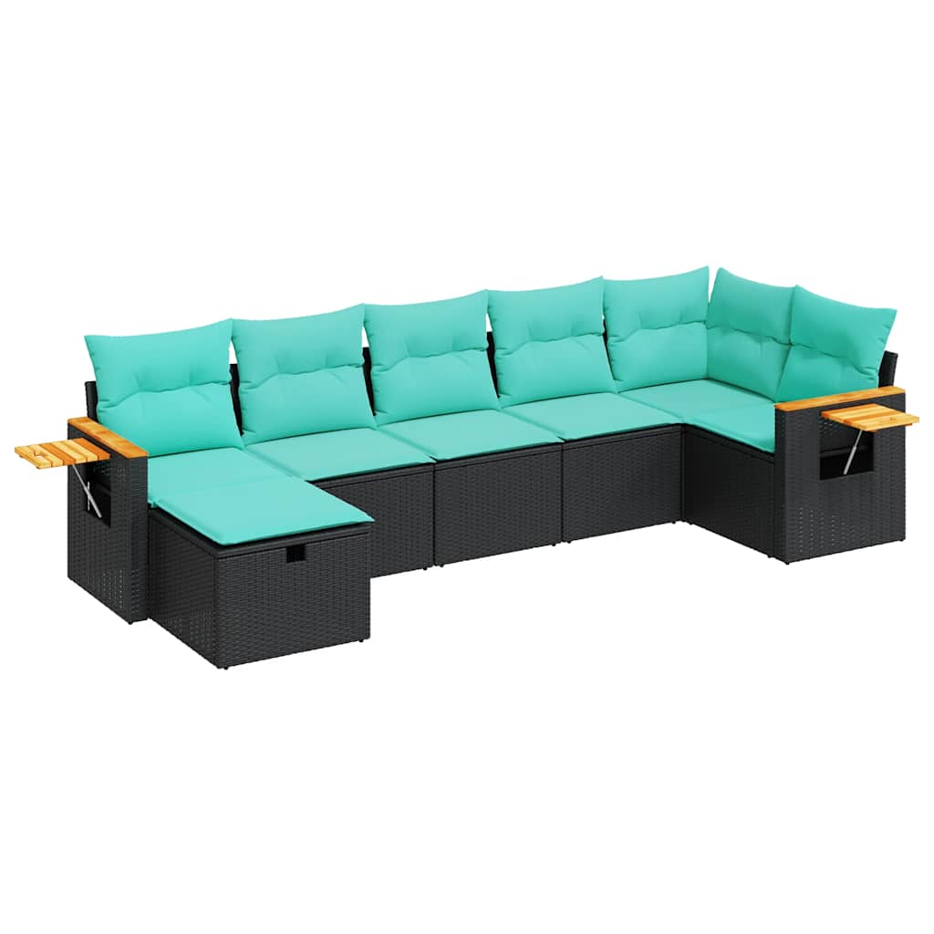 7 részes fekete polyrattan kerti ülőgarnitúra párnával