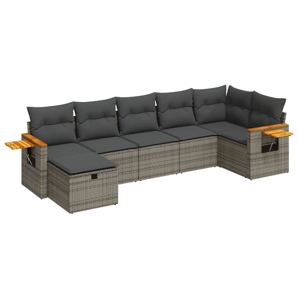 7 részes szürke polyrattan kerti ülőgarnitúra párnákkal