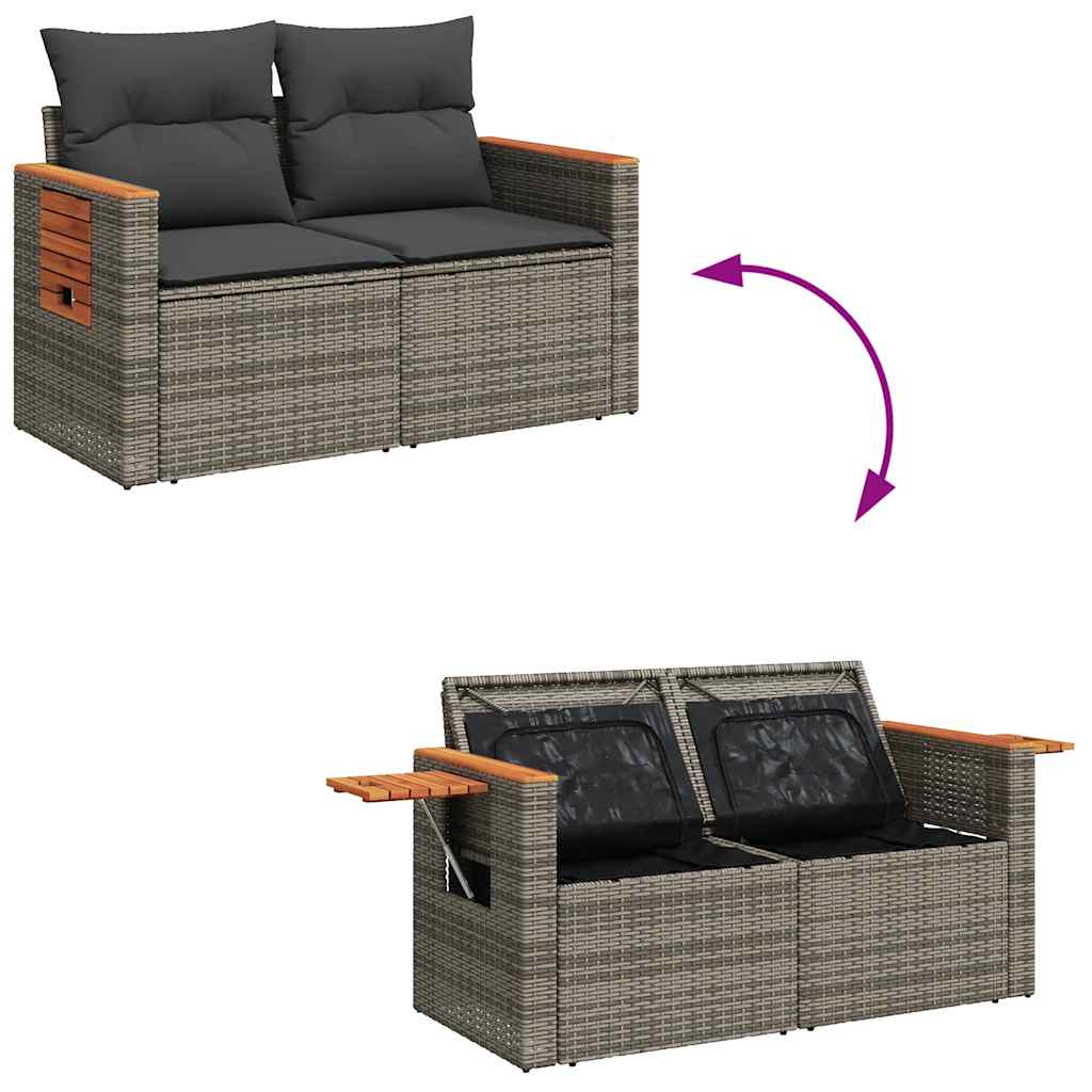 7 részes szürke polyrattan kerti ülőgarnitúra párnákkal