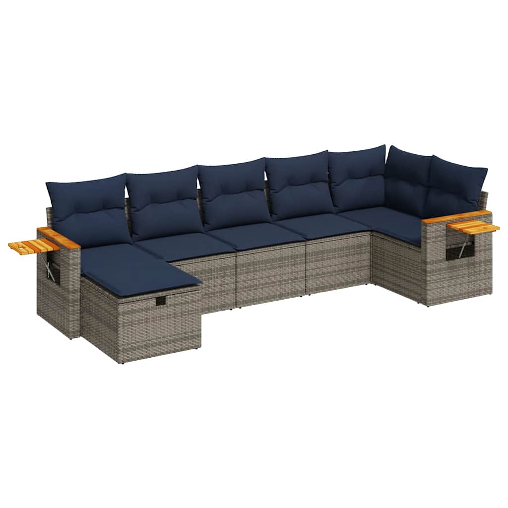 7 részes szürke polyrattan kerti ülőgarnitúra párnákkal