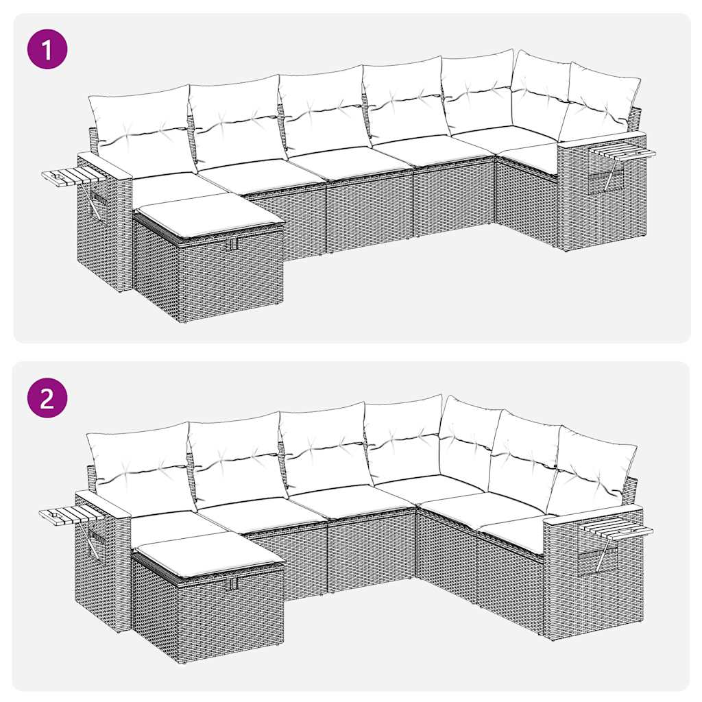 7 részes szürke polyrattan kerti ülőgarnitúra párnákkal