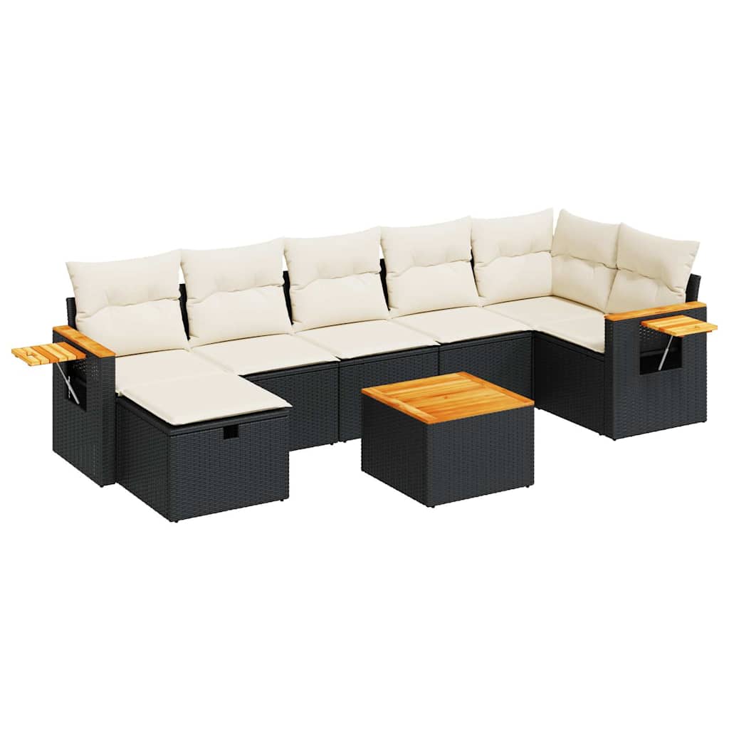 8 részes fekete polyrattan kerti ülőgarnitúra párnákkal