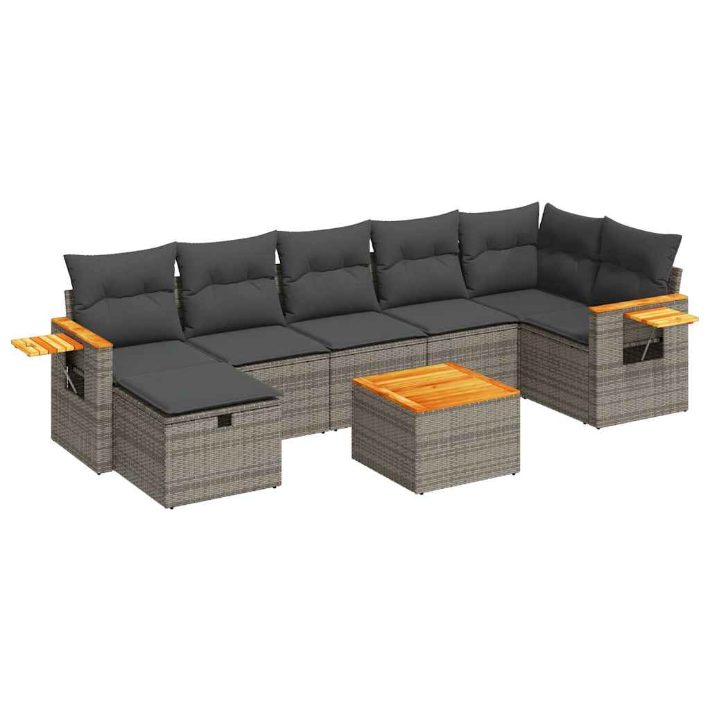 8 részes szürke polyrattan kerti ülőgarnitúra párnákkal