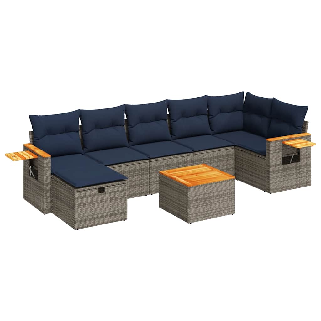 8 részes szürke polyrattan kerti ülőgarnitúra párnákkal