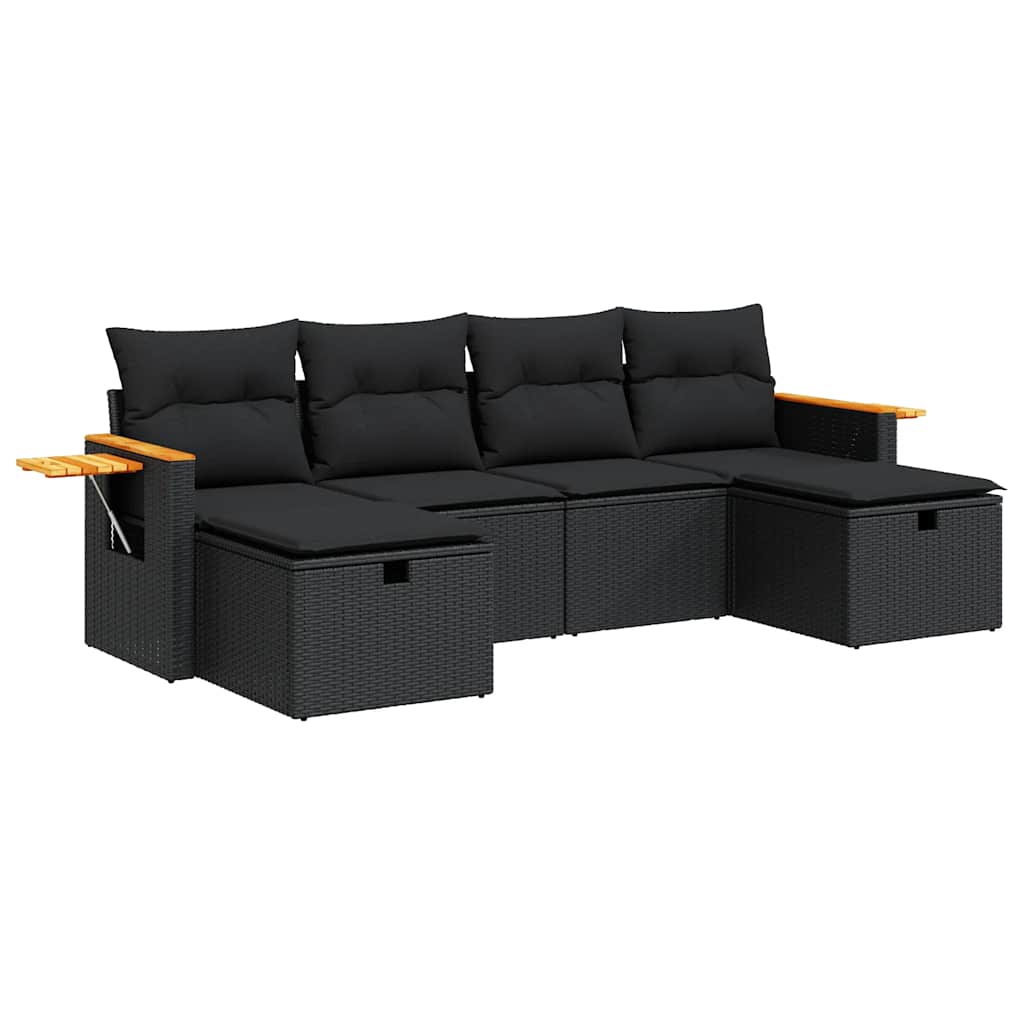 6 részes fekete polyrattan kerti ülőgarnitúra párnákkal