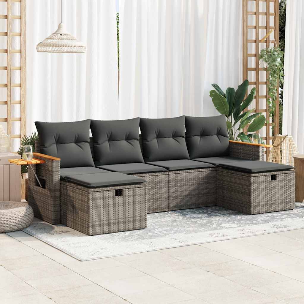 6 részes szürke polyrattan kerti ülőgarnitúra párnákkal