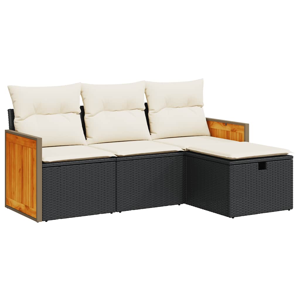 4 részes fekete polyrattan kerti ülőgarnitúra párnákkal