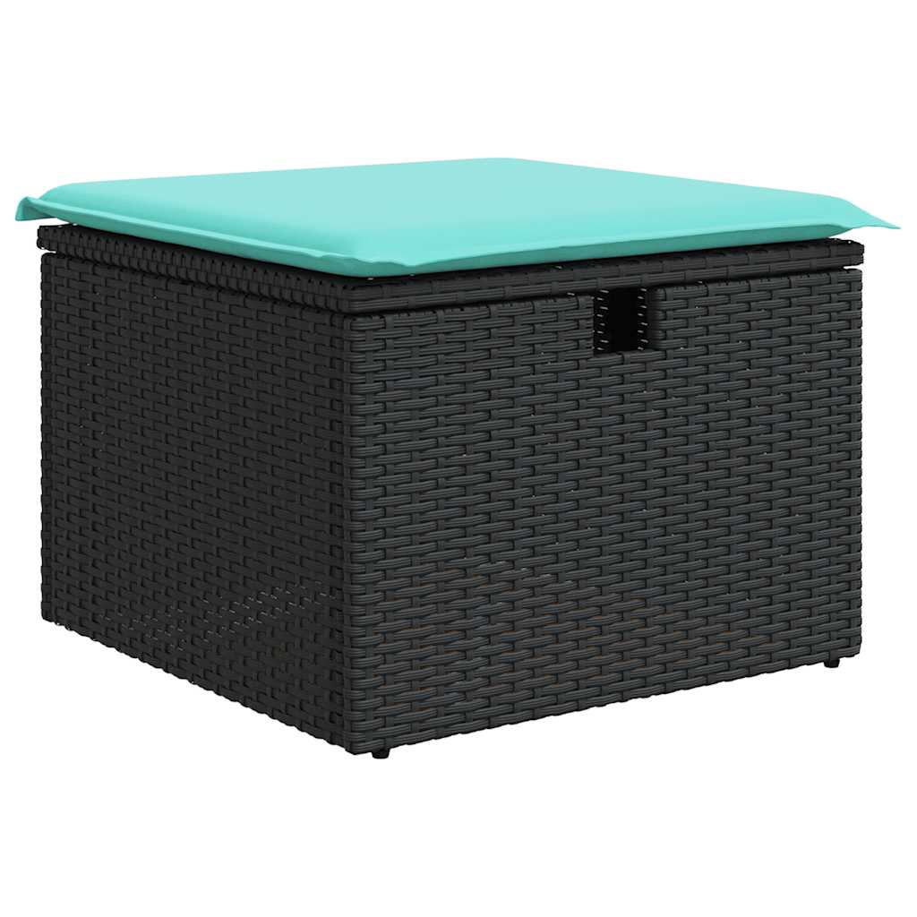 5 részes fekete polyrattan kerti kanapészett párnákkal