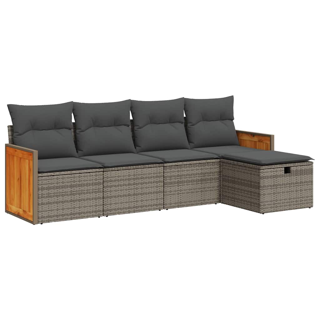 5 részes szürke polyrattan kerti ülőgarnitúra párnákkal