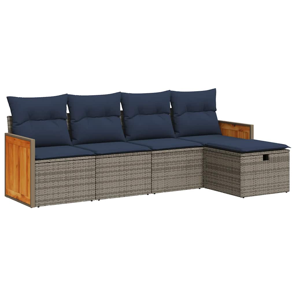 5 részes szürke polyrattan kerti ülőgarnitúra párnákkal