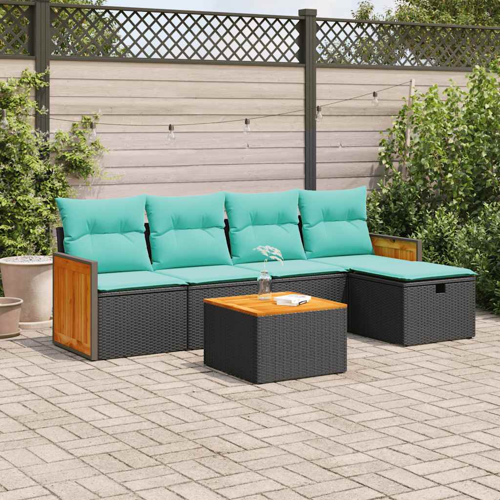 6 részes fekete polyrattan kerti ülőgarnitúra párnákkal