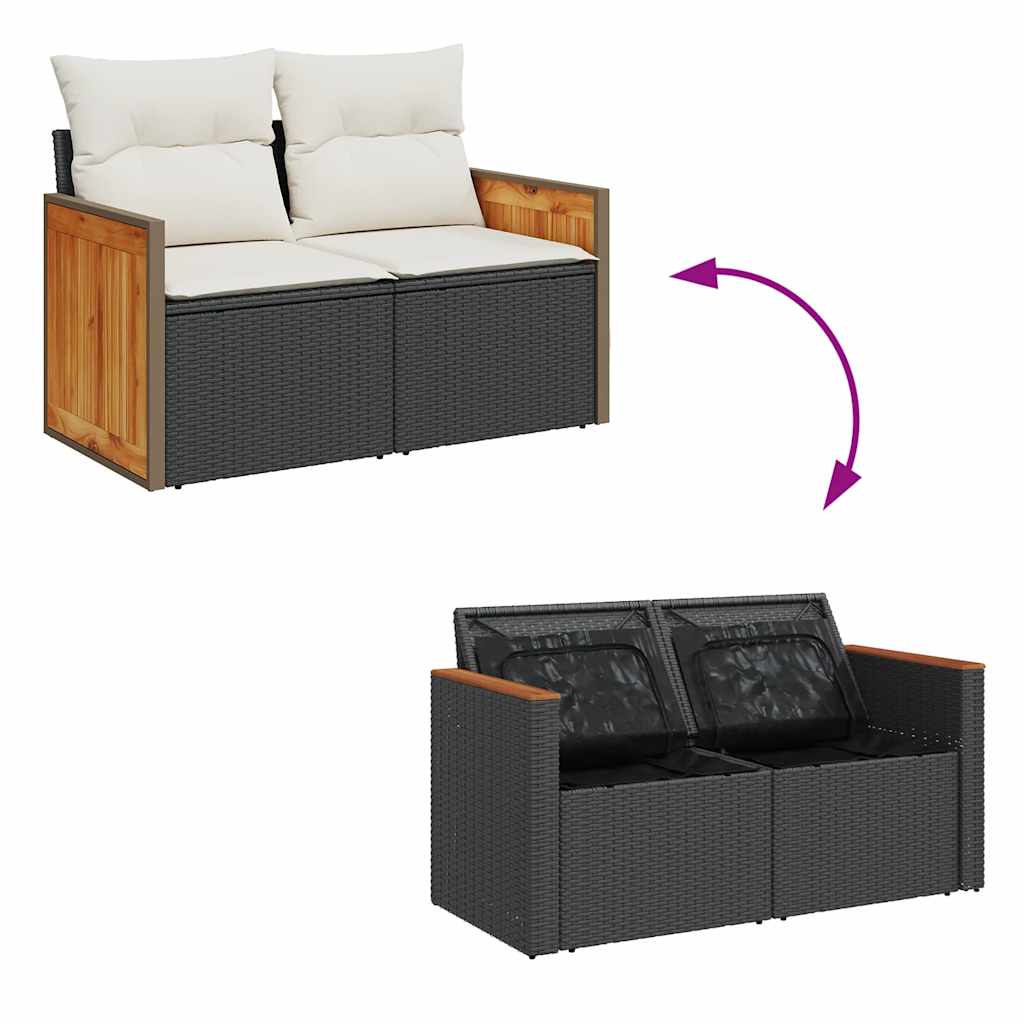 6 részes fekete polyrattan kerti ülőgarnitúra párnákkal