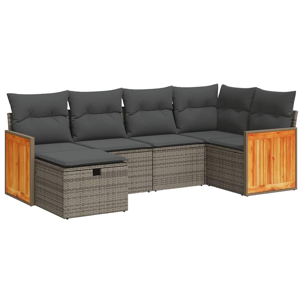 6 részes szürke polyrattan kerti ülőgarnitúra párnákkal