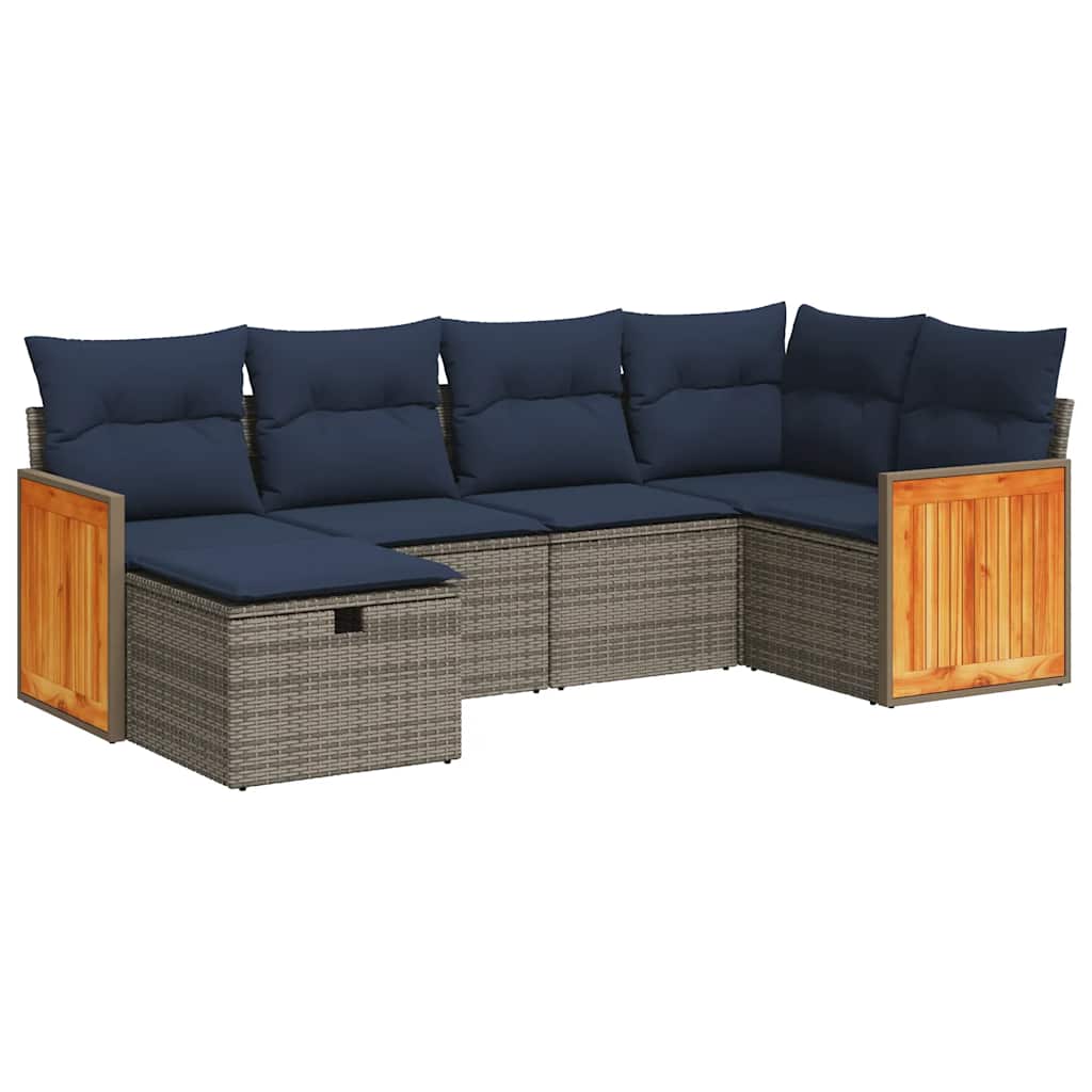 6 részes szürke polyrattan kerti ülőgarnitúra párnákkal