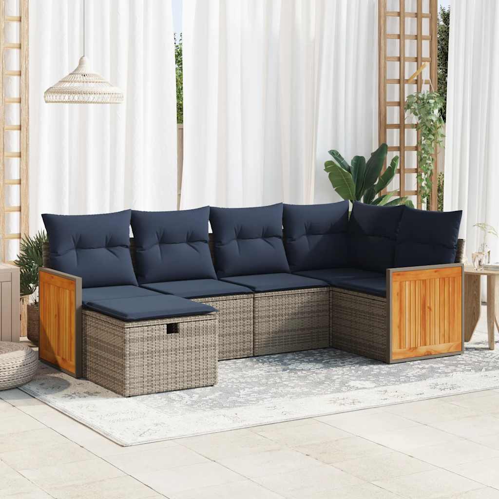 6 részes szürke polyrattan kerti ülőgarnitúra párnákkal