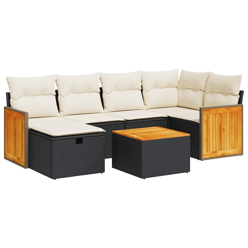 7 részes fekete polyrattan kerti ülőgarnitúra párnával