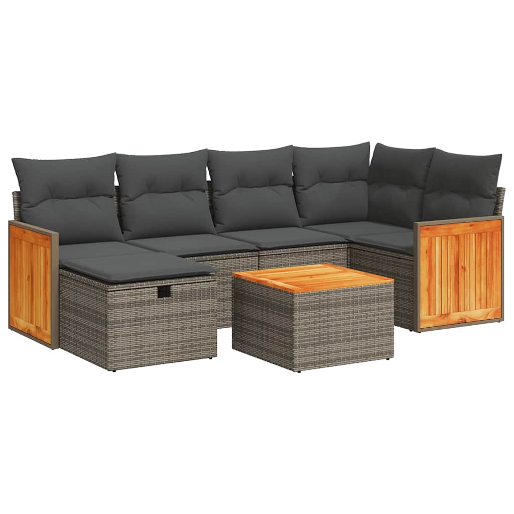 7 részes szürke polyrattan kerti ülőgarnitúra párnákkal