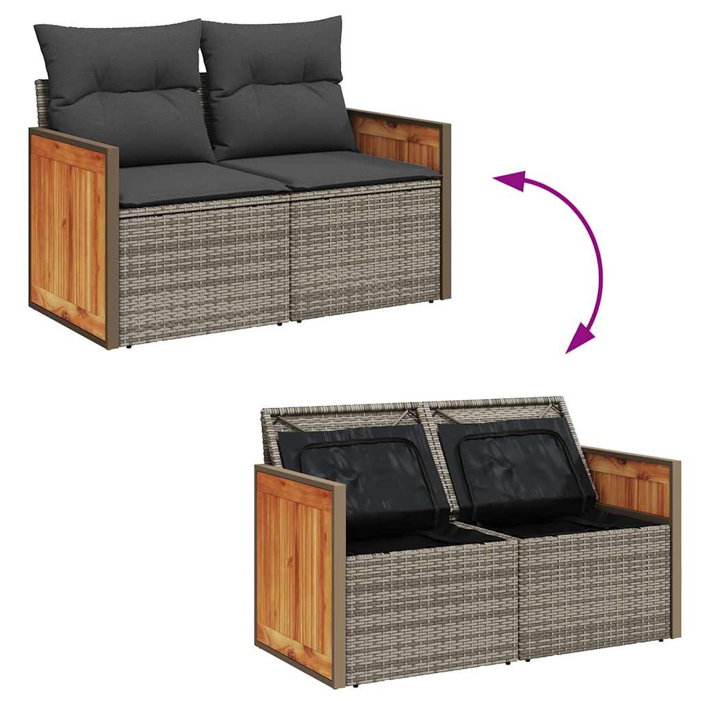 7 részes szürke polyrattan kerti ülőgarnitúra párnákkal