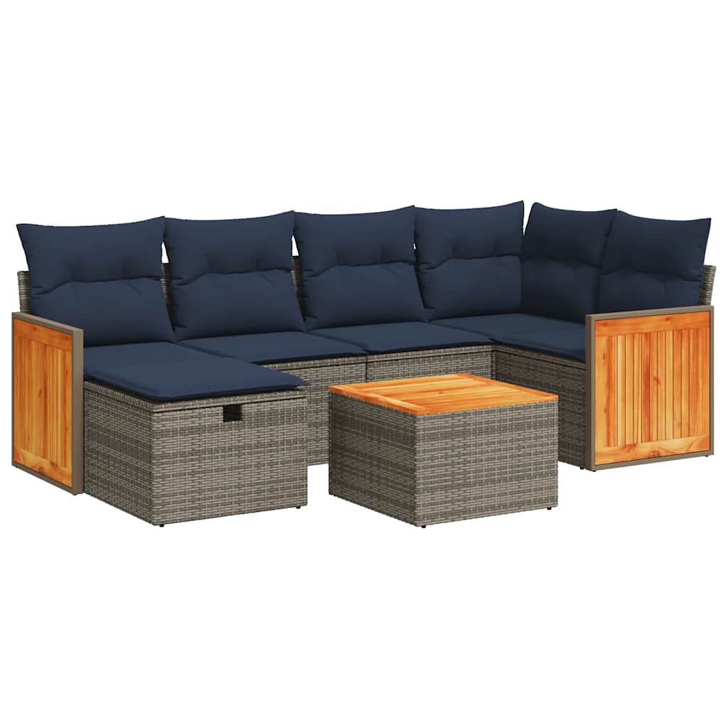 7 részes szürke polyrattan kerti ülőgarnitúra párnákkal