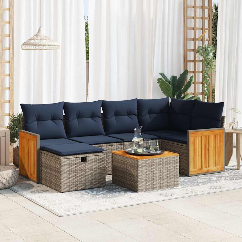7 részes szürke polyrattan kerti ülőgarnitúra párnákkal