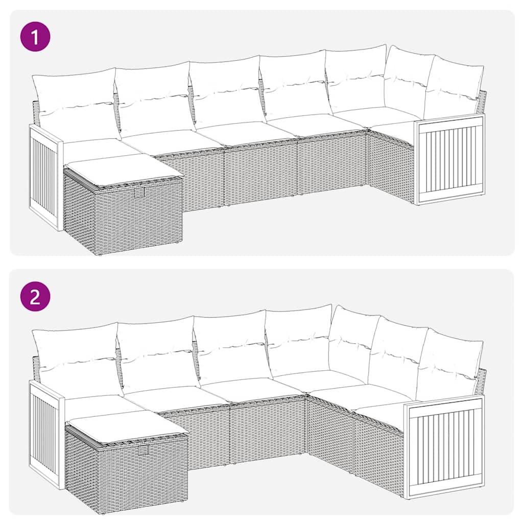 7 részes fekete polyrattan kerti ülőgarnitúra párnával