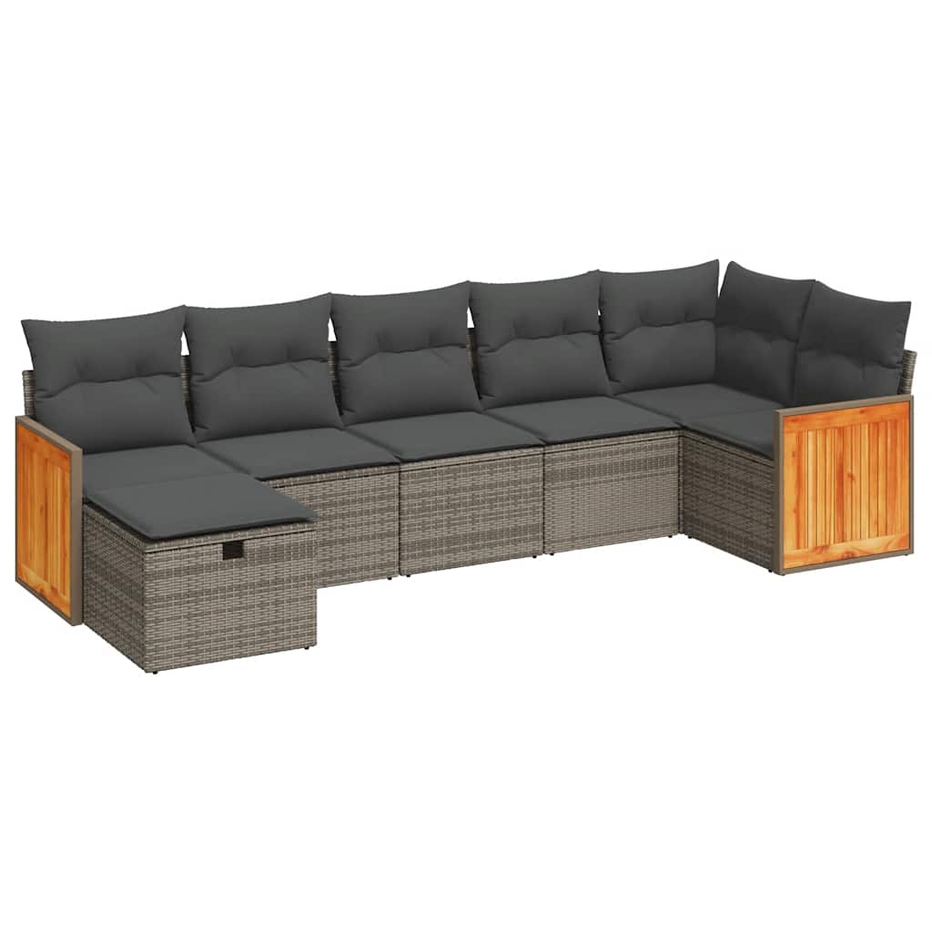 7 részes szürke polyrattan kerti ülőgarnitúra párnákkal