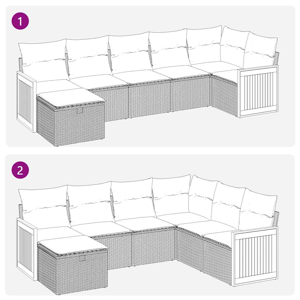 7 részes szürke polyrattan kerti ülőgarnitúra párnákkal