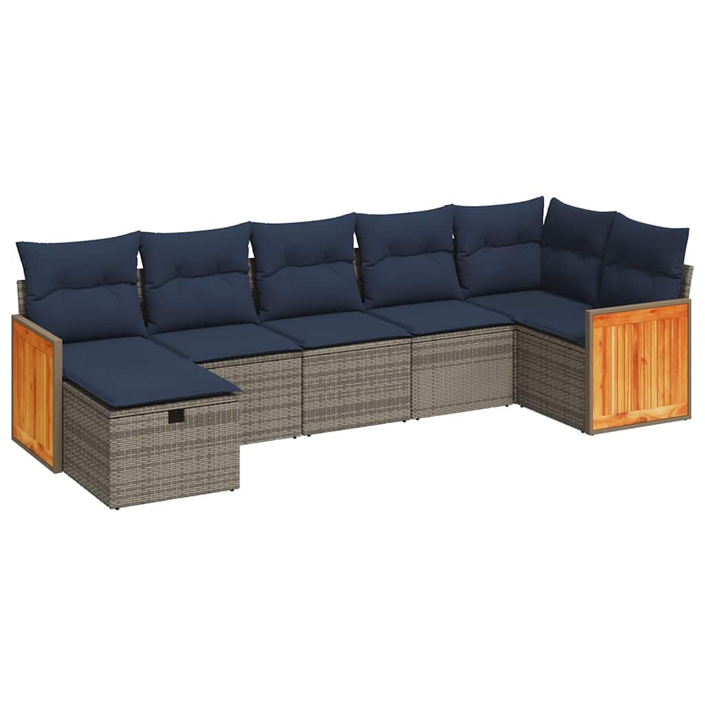 7 részes szürke polyrattan kerti ülőgarnitúra párnákkal