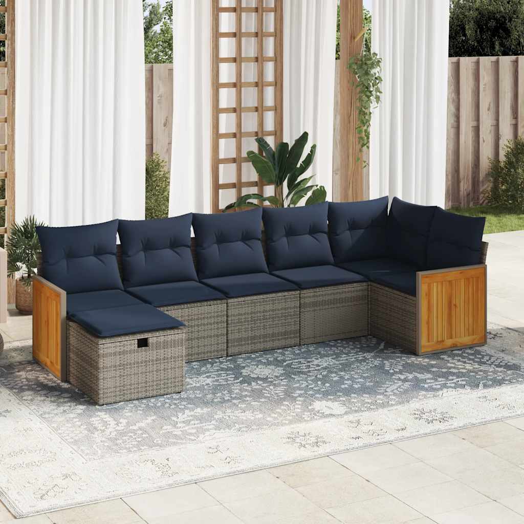 7 részes szürke polyrattan kerti ülőgarnitúra párnákkal