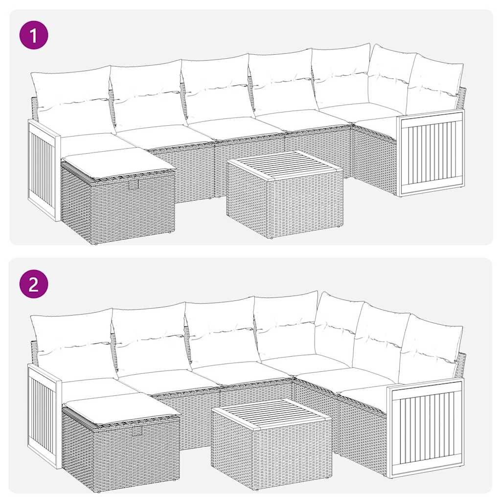 8 részes bézs polyrattan kerti ülőgarnitúra párnával