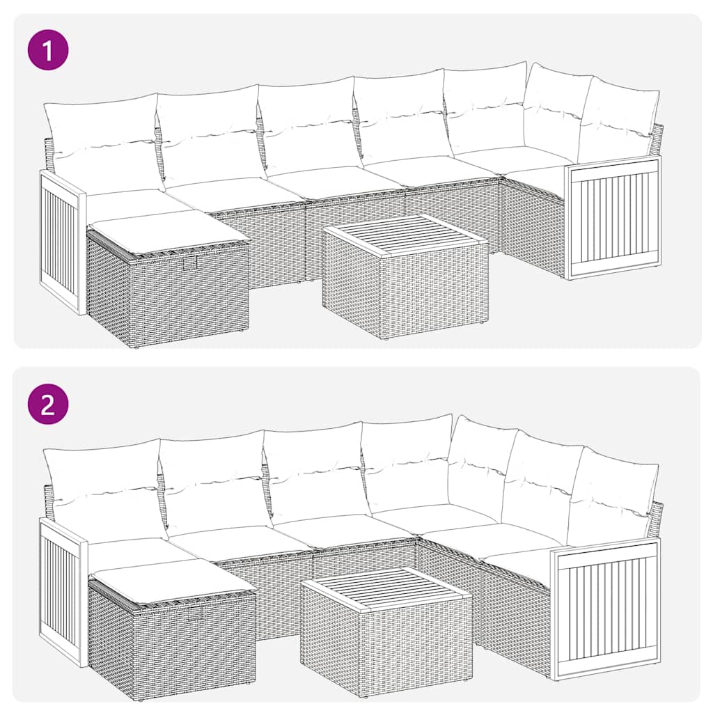 8 részes bézs polyrattan kerti ülőgarnitúra párnával