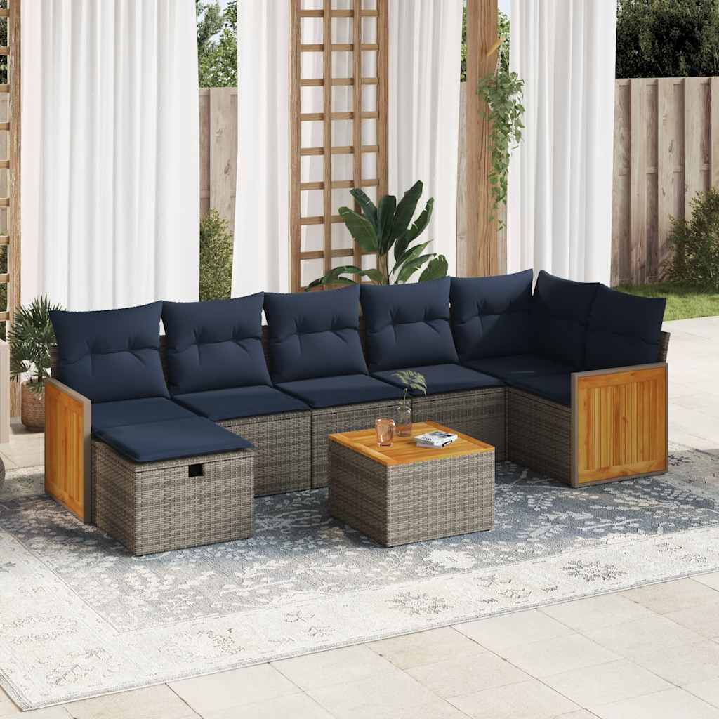 8 részes szürke polyrattan kerti ülőgarnitúra párnákkal